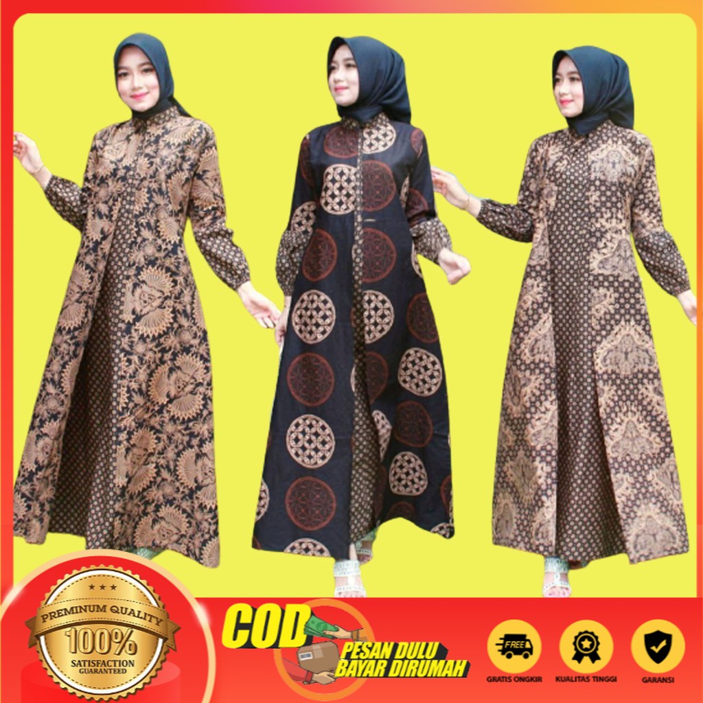 Detail Model Baju Syari Batik Kombinasi Polos Nomer 17