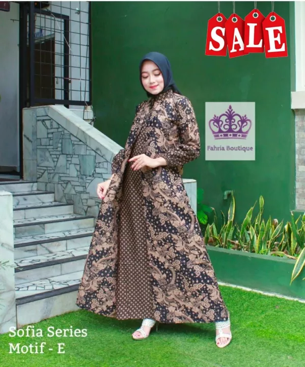 Detail Model Baju Syari Batik Kombinasi Polos Nomer 26