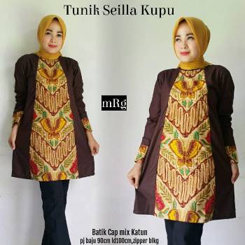 Detail Model Batik Kerja Kombinasi Kain Polos Nomer 15