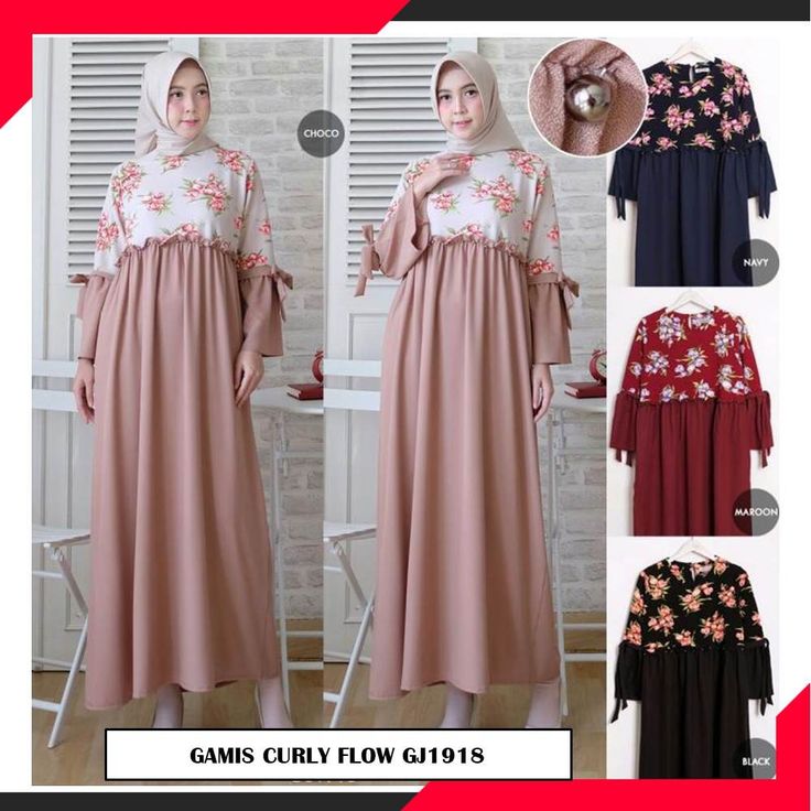 Detail Model Gamis Kembang Kombinasi Polos Nomer 16