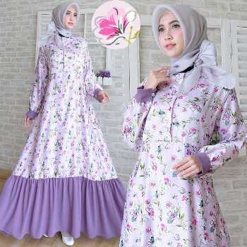 Detail Model Gamis Kembang Kombinasi Polos Nomer 19