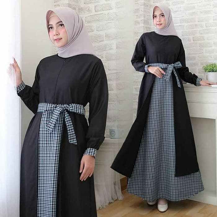 Detail Model Gamis Kotak Kombinasi Polos Nomer 13