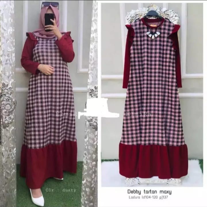 Detail Model Gamis Kotak Kombinasi Polos Nomer 16