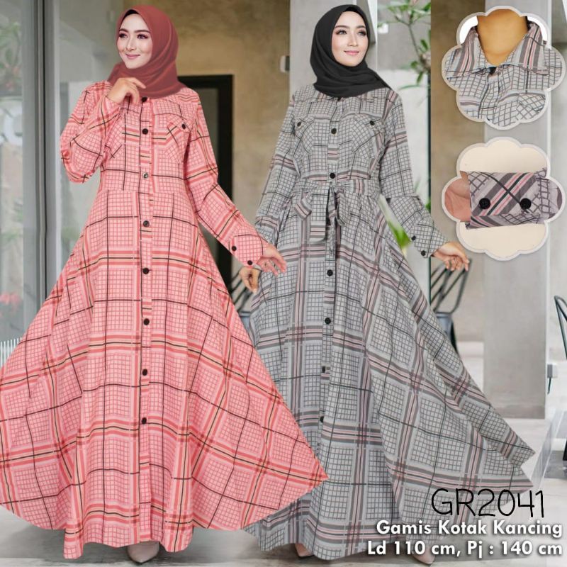 Detail Model Gamis Kotak Kotak Kombinasi Terbaru Nomer 56