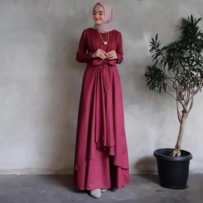 Detail Model Gamis Merah Maroon Kombinasi Nomer 14