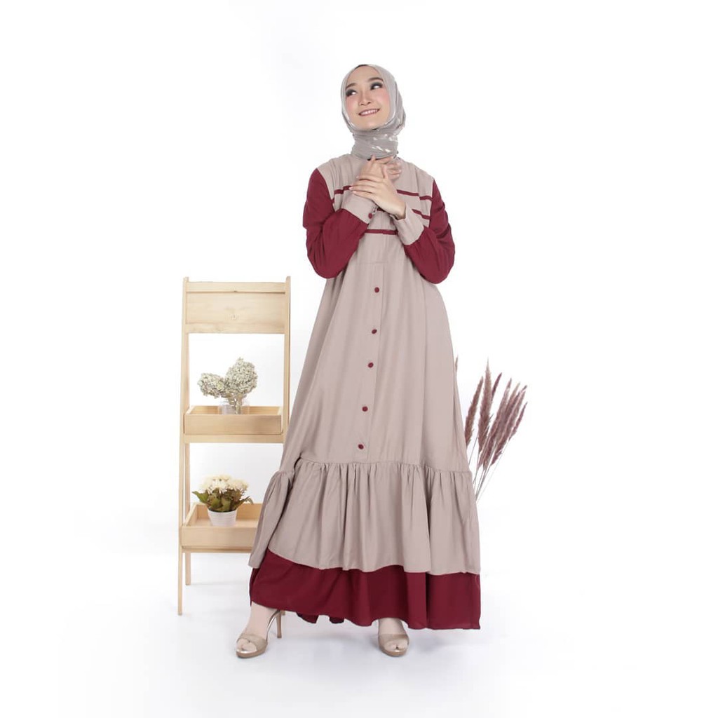 Detail Model Gamis Merah Maroon Kombinasi Nomer 31