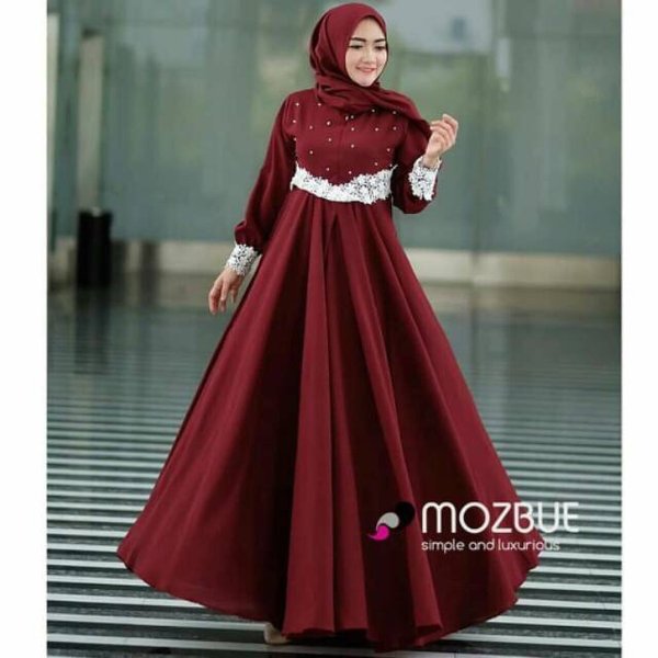 Detail Model Gamis Merah Maroon Kombinasi Nomer 33