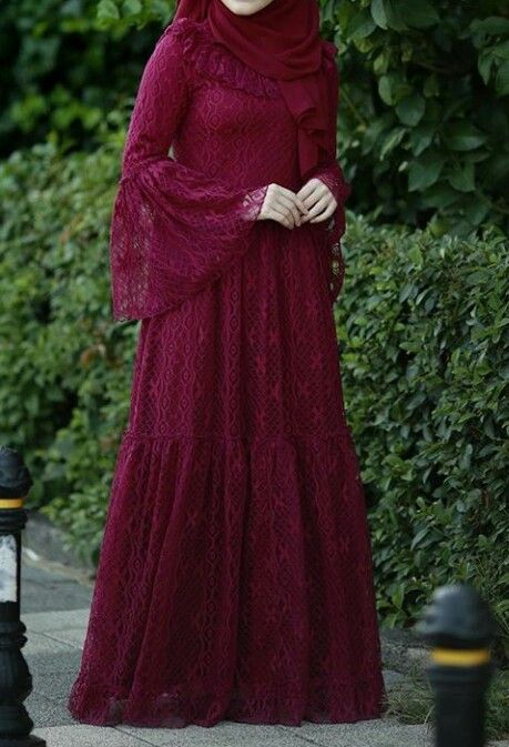 Detail Model Gamis Merah Maroon Kombinasi Nomer 35