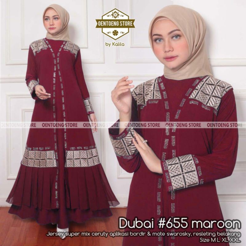 Detail Model Gamis Merah Maroon Kombinasi Nomer 43