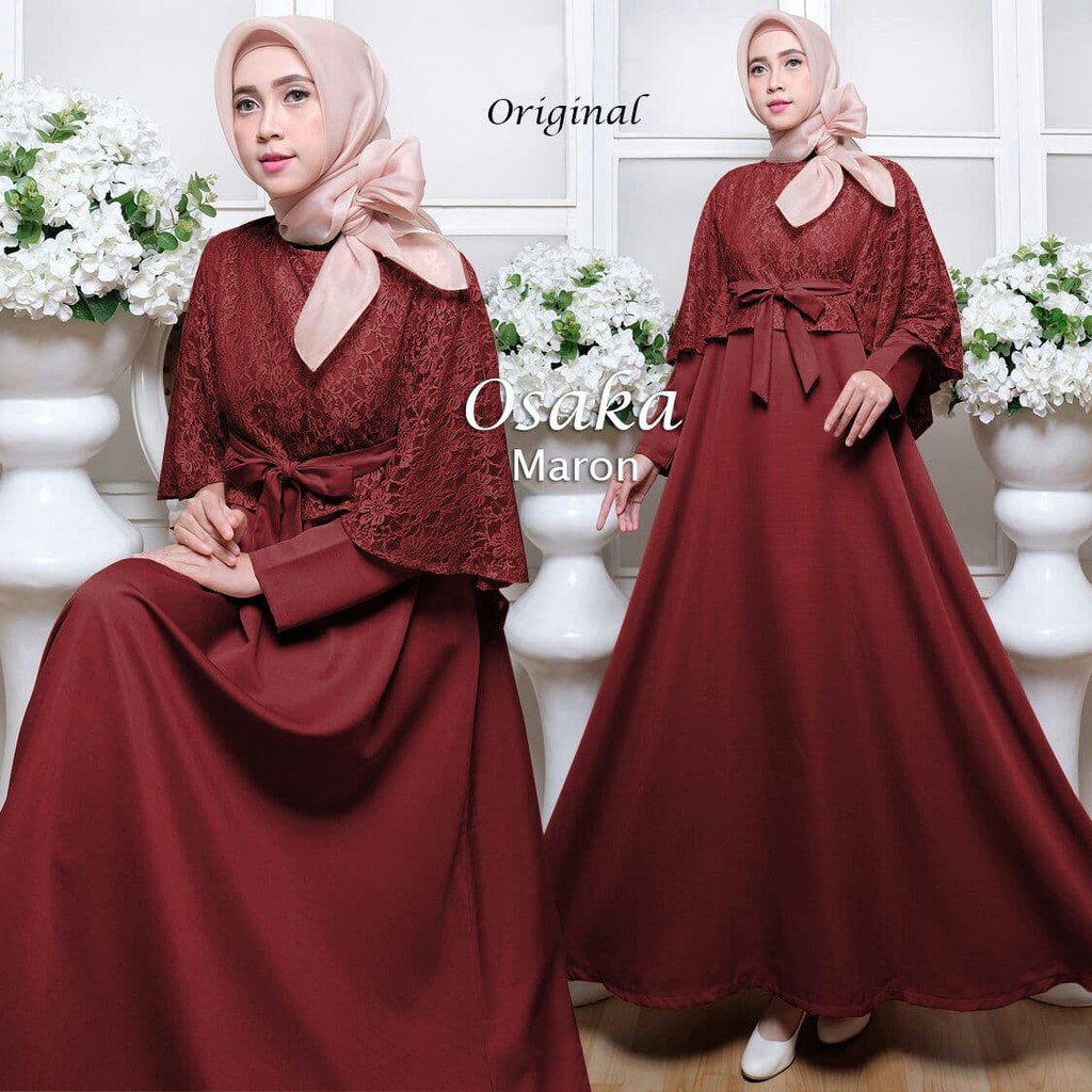 Detail Model Gamis Merah Maroon Kombinasi Nomer 49