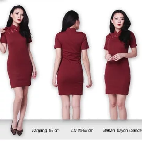 Detail Model Gaun Merah Maroon Nomer 40