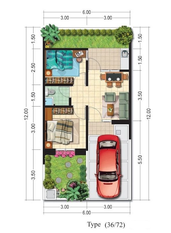 Detail Layout Rumah Type 36 Nomer 28