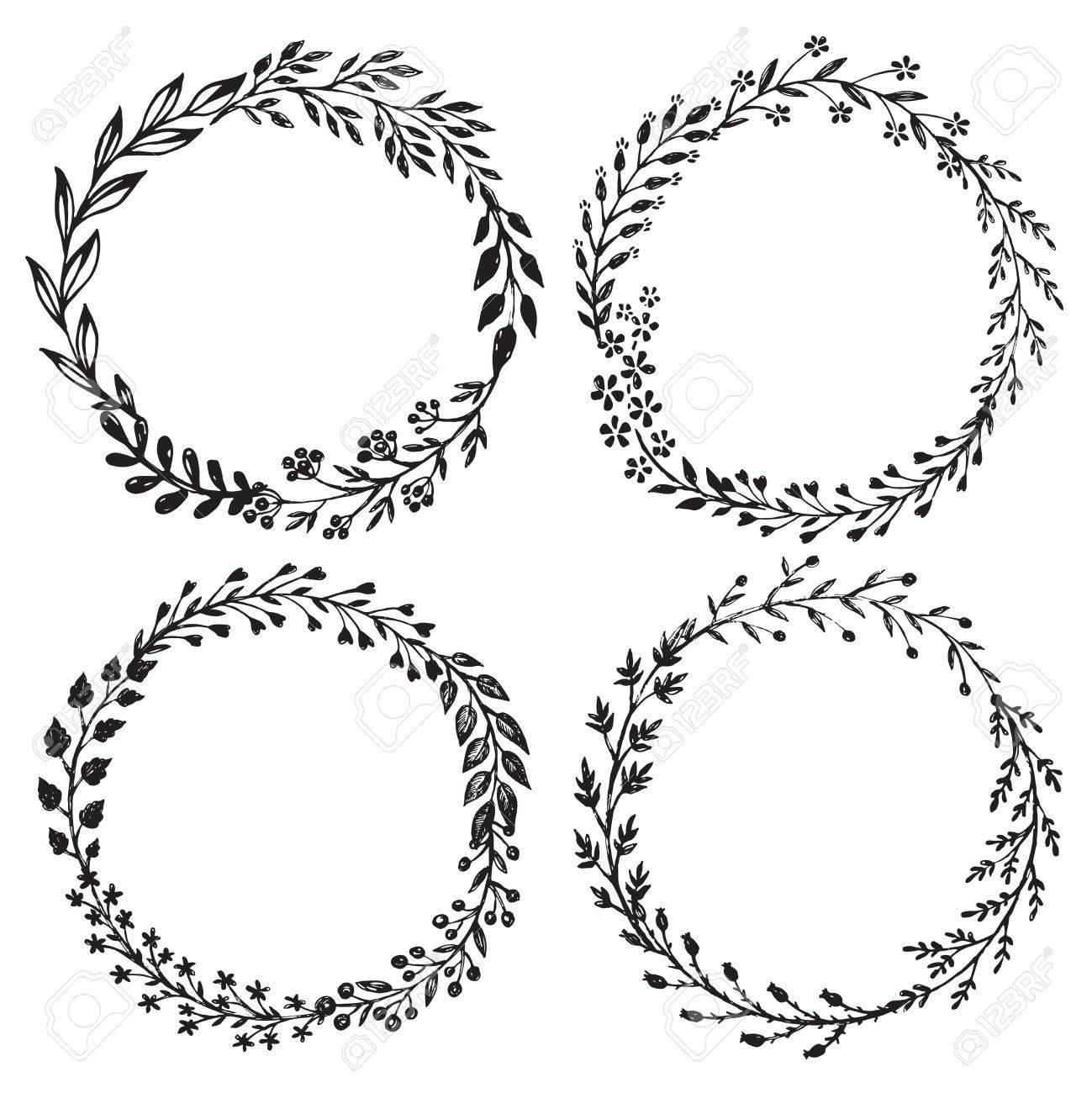 Detail Leaf Wreath Clipart Black And White Nomer 49