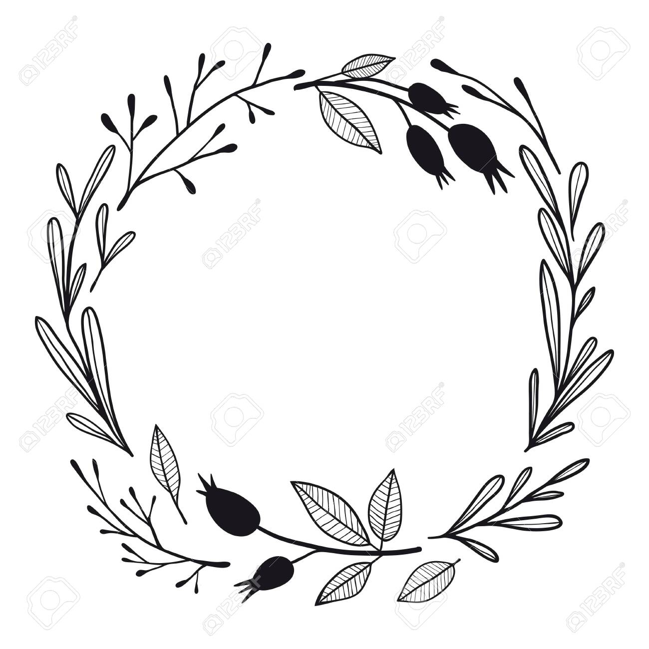 Detail Leaf Wreath Clipart Black And White Nomer 9