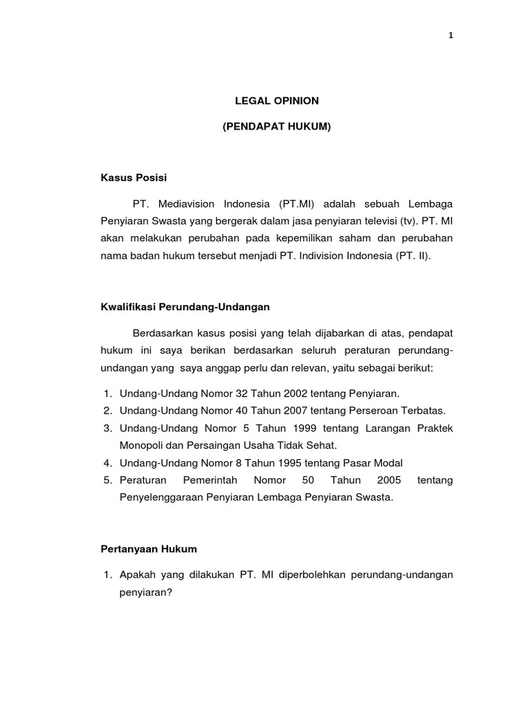 Detail Legal Opinion Contoh Nomer 10