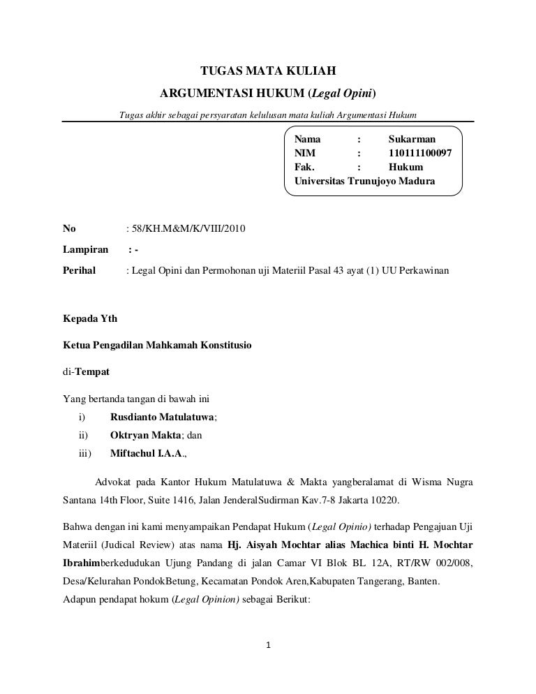 Detail Legal Opinion Contoh Nomer 3