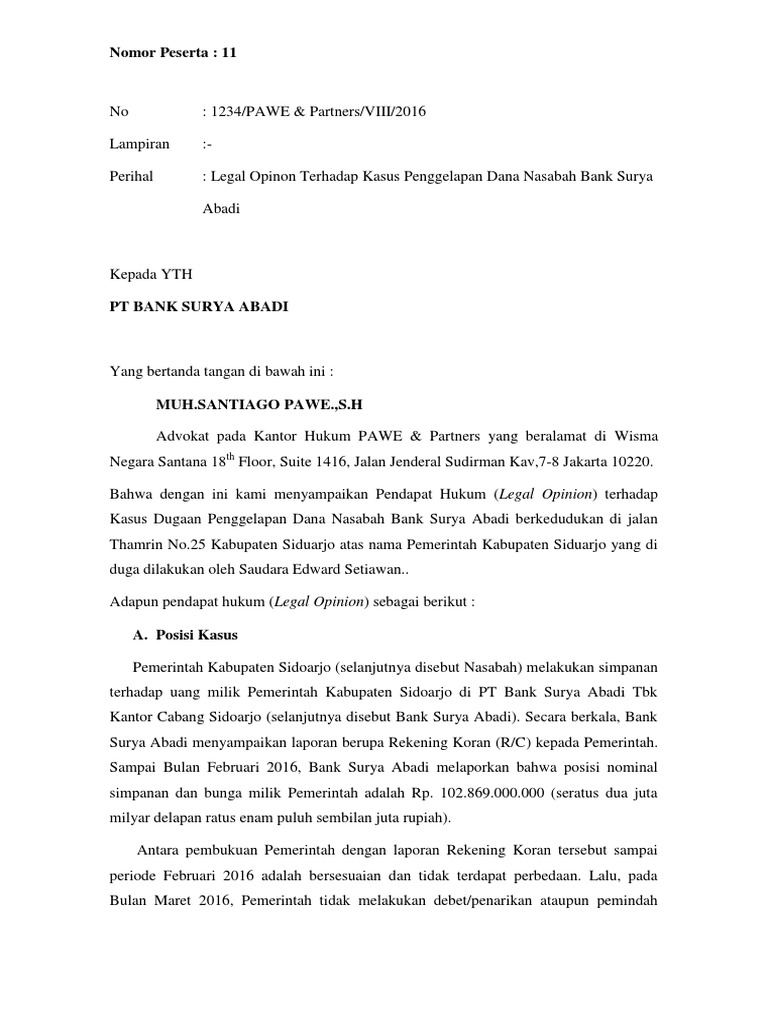 Detail Legal Opinion Contoh Nomer 7