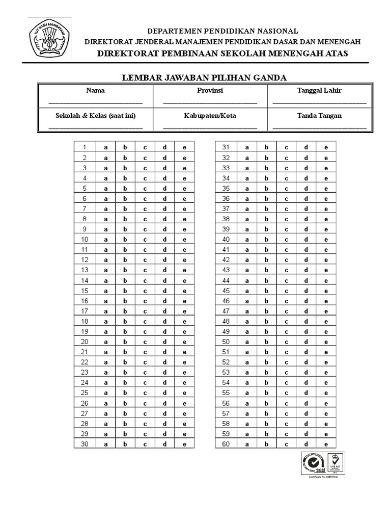 Detail Lembar Jawaban Pilihan Ganda Excel Nomer 12