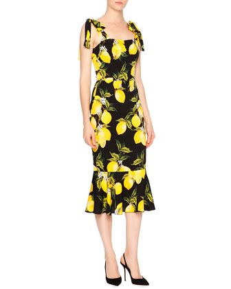 Detail Lemon Print Dress Dolce And Gabbana Nomer 3