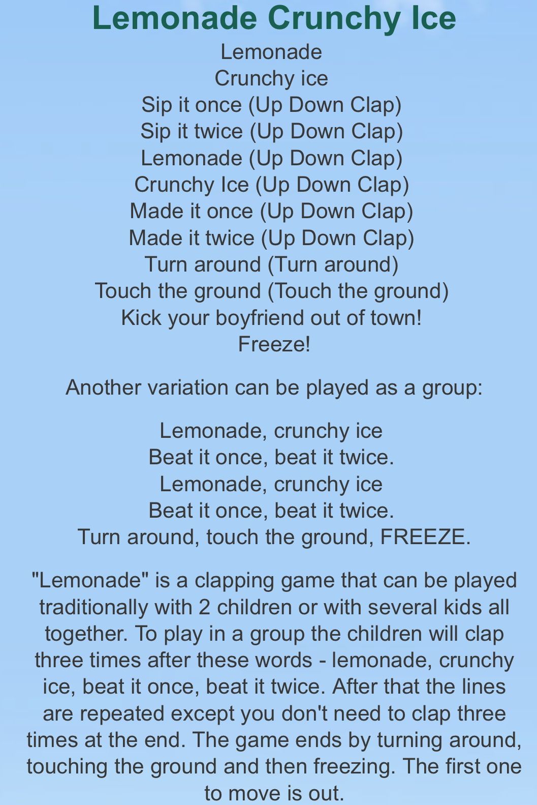 Lemonade Hand Clapping Game - KibrisPDR