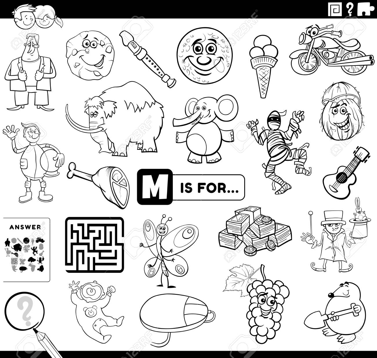 Detail Letter M Clipart Black And White Nomer 32