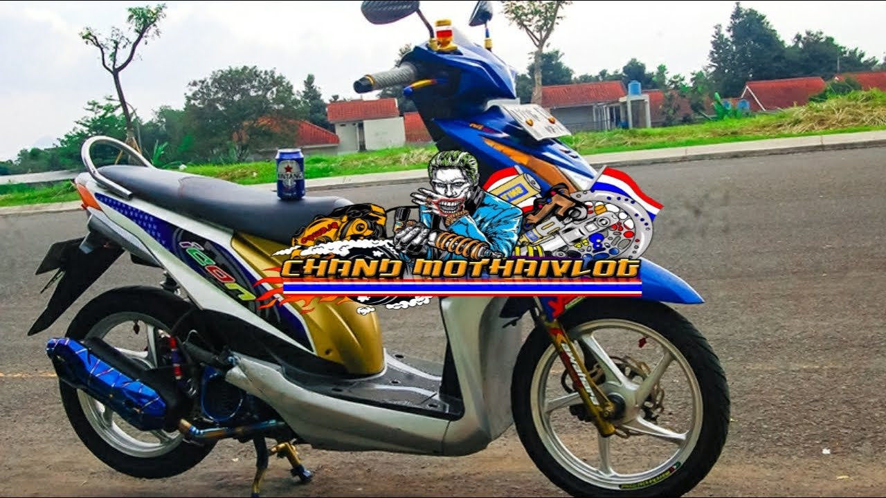 Detail Modifikasi Motor Beat Biru Putih Nomer 45