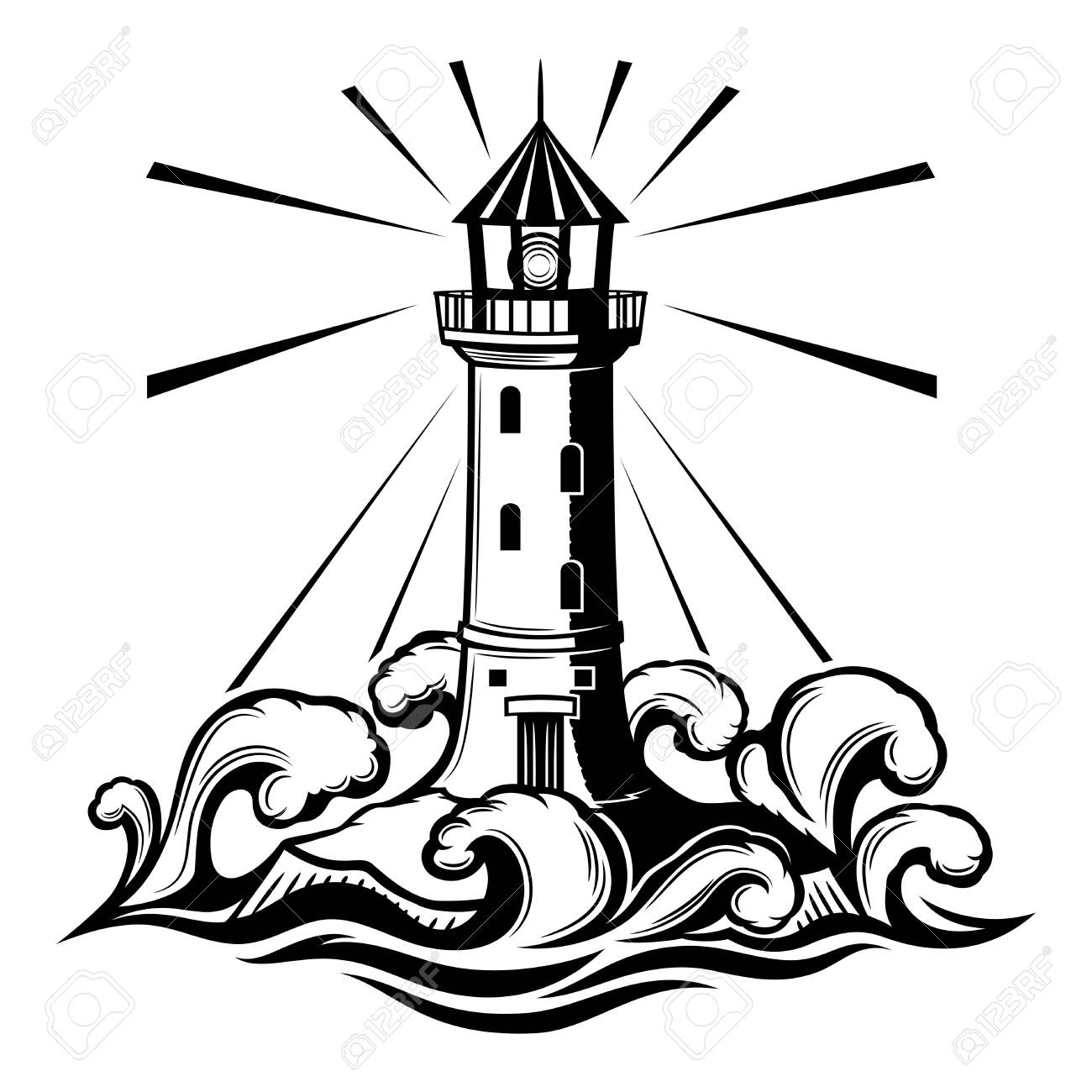 Detail Lighthouse Clipart Black And White Nomer 19