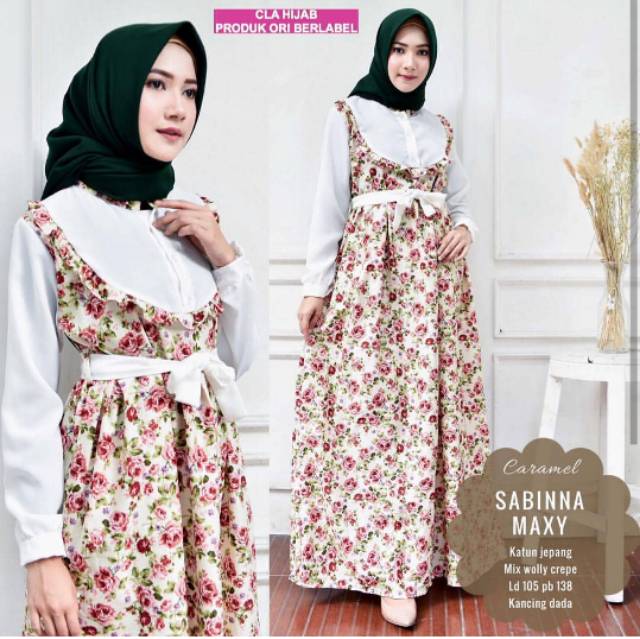 Detail Motif Bunga Model Gamis Bunga Kombinasi Polos Nomer 55