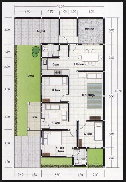 Desain Rumah Ukuran 12x8 Dengan 3 Kamar Tidur - KibrisPDR