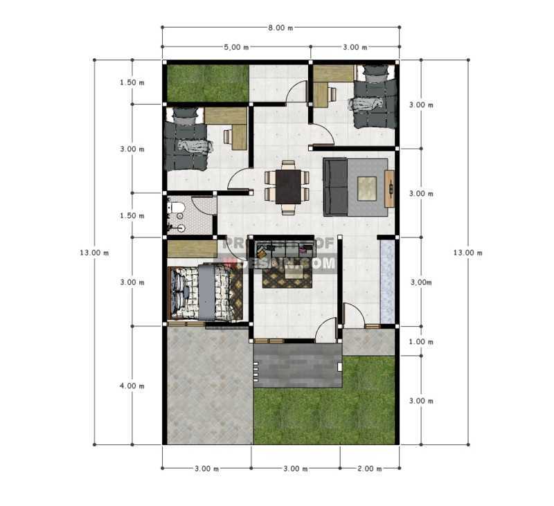 Detail Desain Rumah Ukuran 12x8 Dengan 3 Kamar Tidur Nomer 3