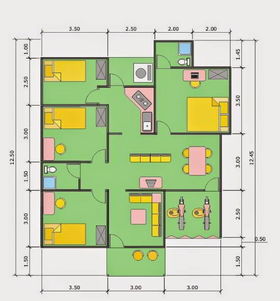 Detail Desain Rumah Ukuran 12x8 Dengan 3 Kamar Tidur Nomer 41