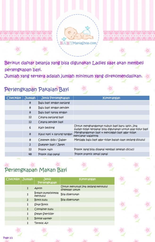 Detail List Perlengkapan Bayi Baru Lahir Excel Nomer 8