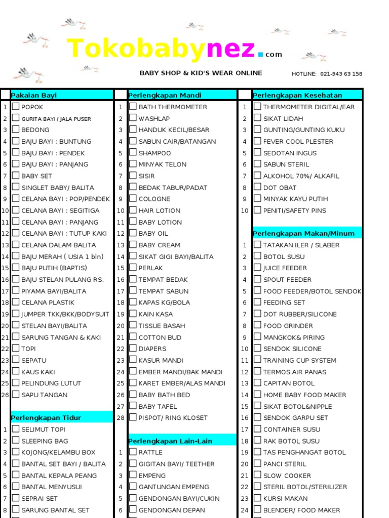 Detail List Perlengkapan Bayi Baru Lahir Excel Nomer 9