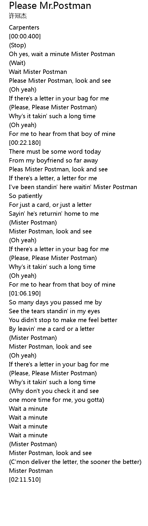 Detail Mr Postman Lyrics Nomer 7