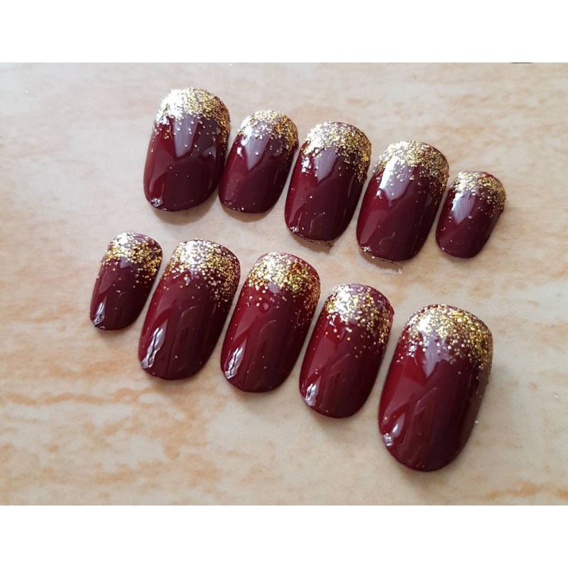 Detail Nail Art Merah Maroon Simple Nomer 13