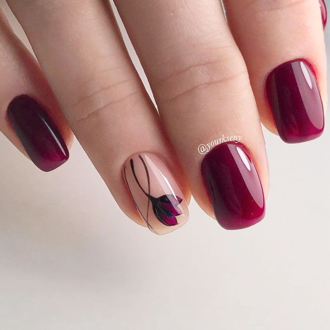 Detail Nail Art Merah Maroon Simple Nomer 31