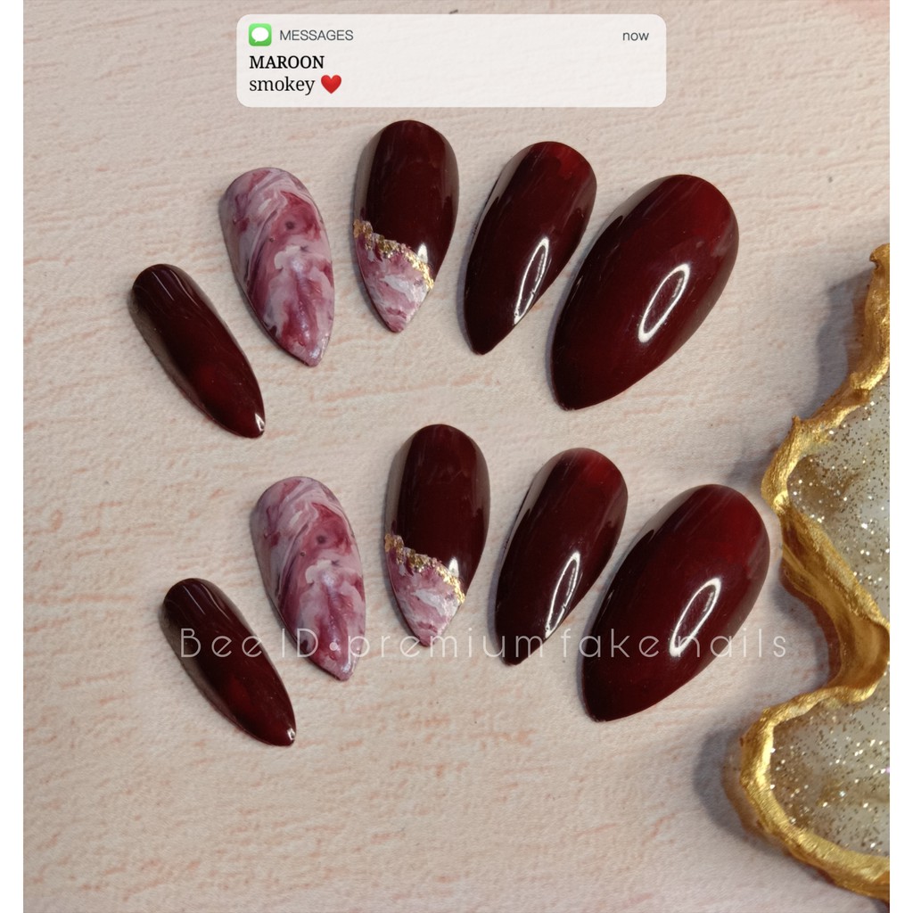 Detail Nail Art Merah Maroon Simple Nomer 46