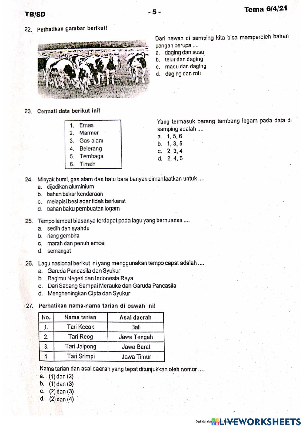 Detail No Gambar Asal Daerah Nama Tarian Nomer 43