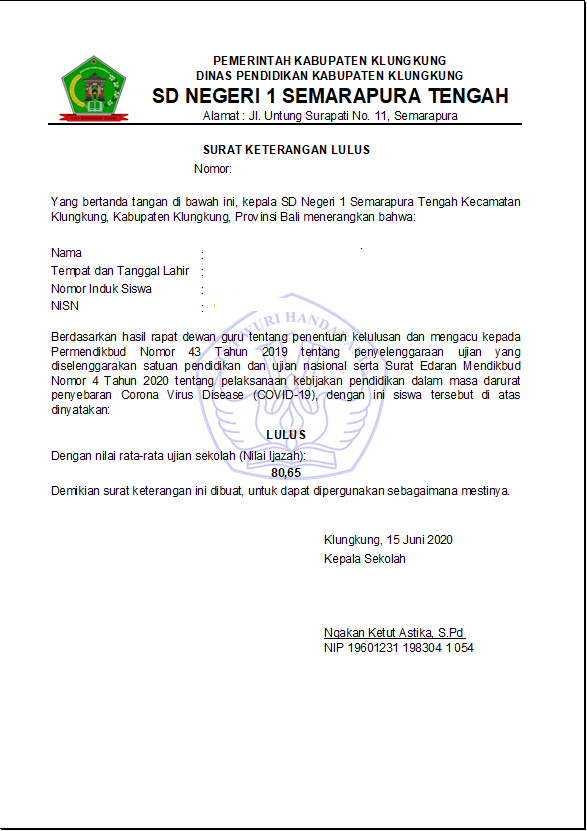 Nomor Surat Keterangan Lulus - KibrisPDR