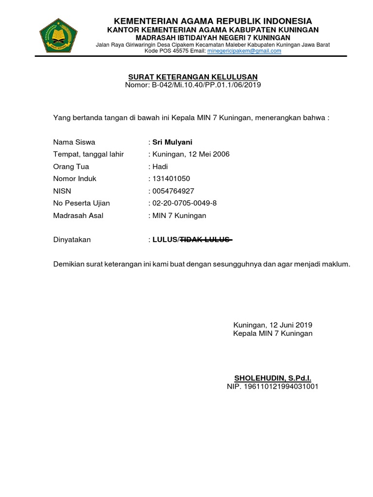 Detail Nomor Surat Keterangan Lulus Nomer 55