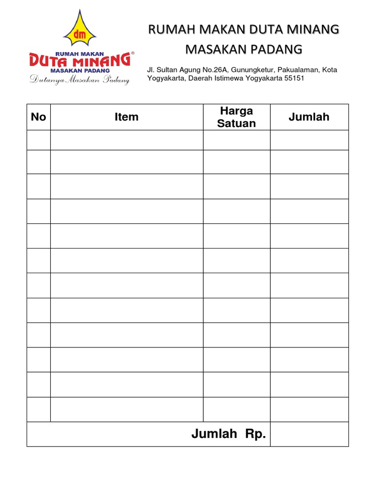 Detail Nota Rumah Makan Nomer 15