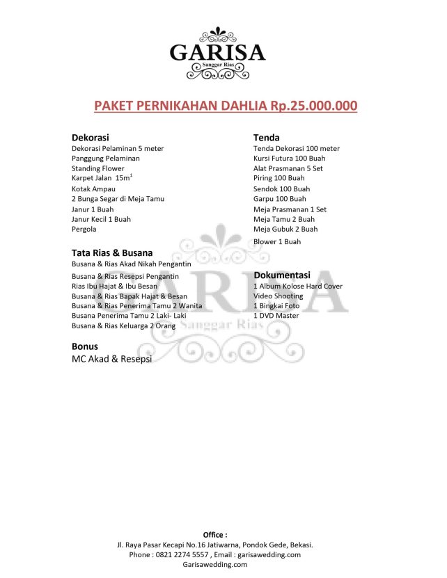 Detail Paket Pernikahan Di Rumah Nomer 18