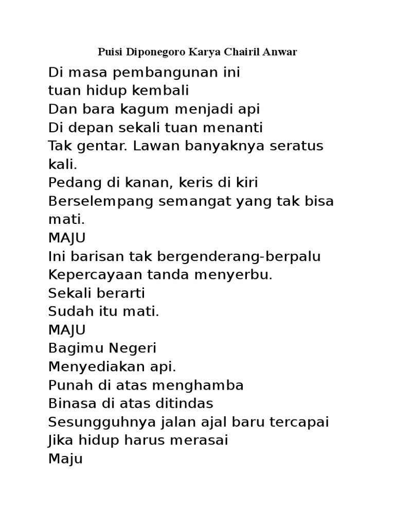 Detail Parafrase Puisi Diponegoro Karya Chairil Anwar Nomer 4