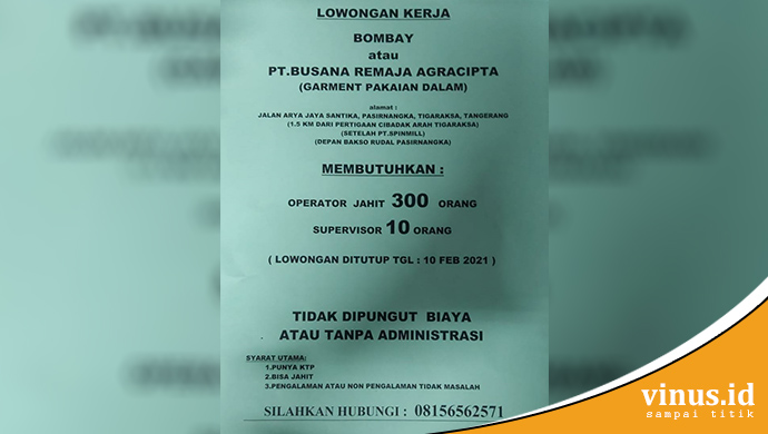 Detail Lowongan Kerja Konveksi Daerah Tangerang Nomer 31