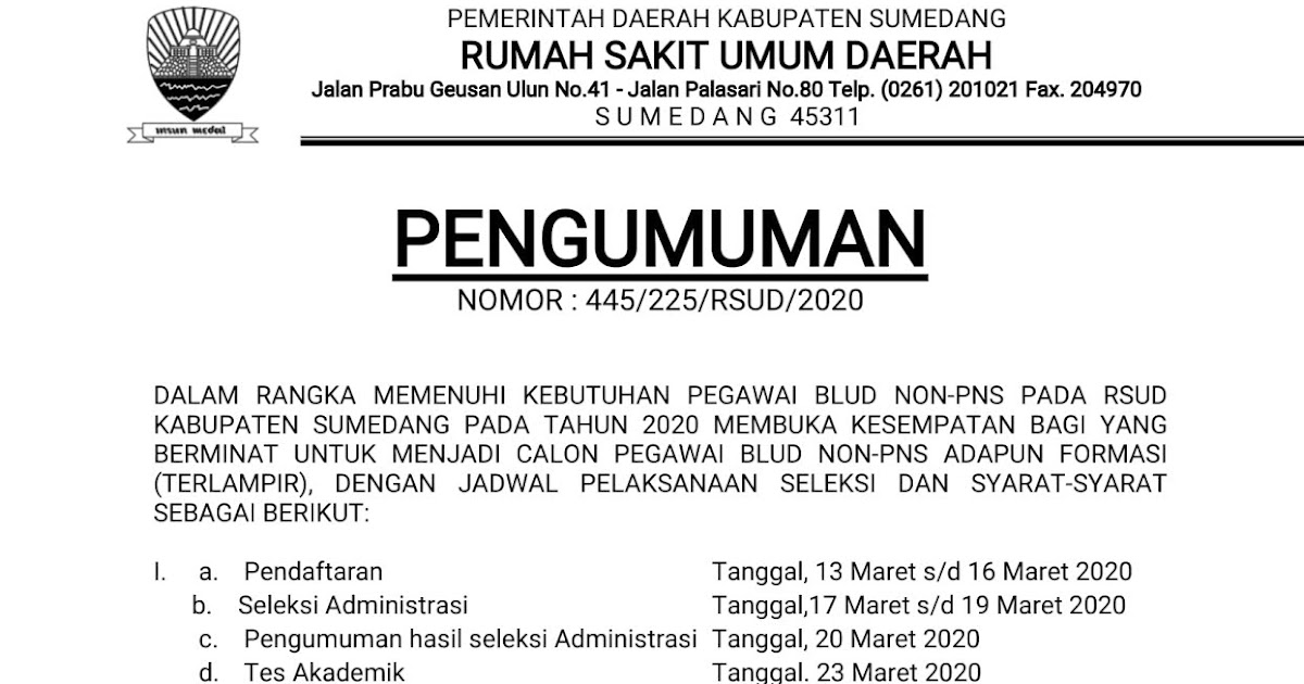 Detail Lowongan Kerja Rumah Sakit Umum Sumedang Nomer 2