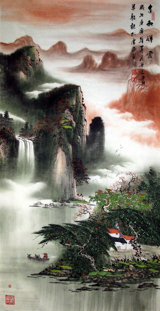 Detail Lukisan Air Terjun Dan Gunung Nomer 42