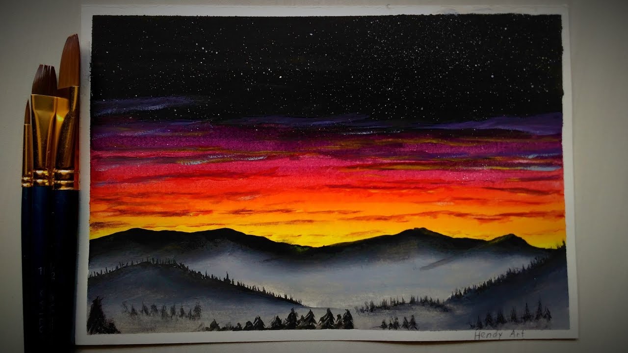Detail Lukisan Cat Air Sunset Nomer 5