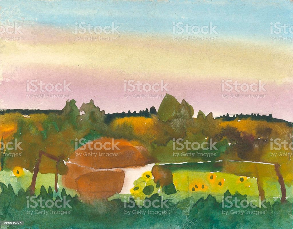 Detail Lukisan Cat Air Sunset Nomer 37