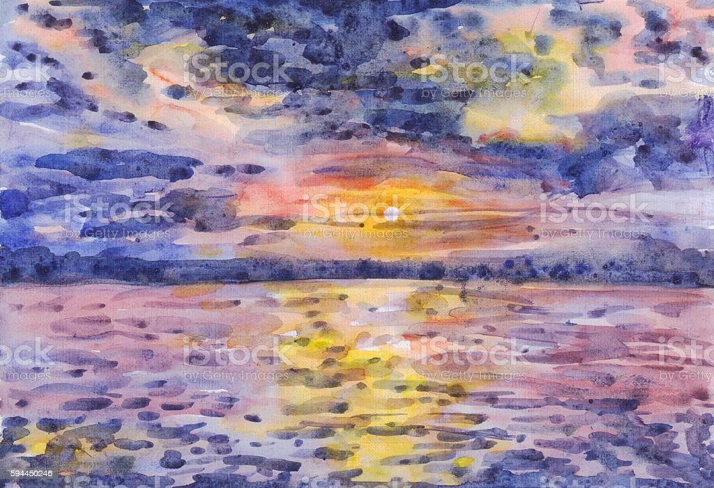 Detail Lukisan Cat Air Sunset Nomer 54