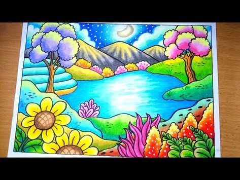 Detail Lukisan Crayon Pemandangan Alam Nomer 16
